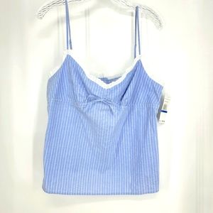Tommy Hilfiger Tank Top Lace Blue Strappy Blouse XL Shirt Preppy NOS